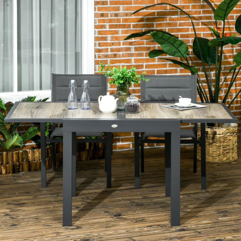 Beige Extendable Outdoor Dining Table for 6, Aluminium Frame, Rectangular Patio Table