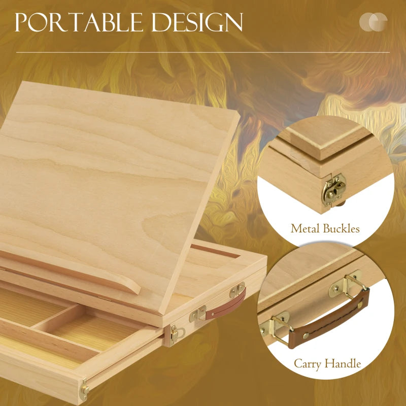 Vinsetto Portable Wooden Table Easel Box with Storage - Folding Artist Easel in Natural Finish for Painting and Drawing