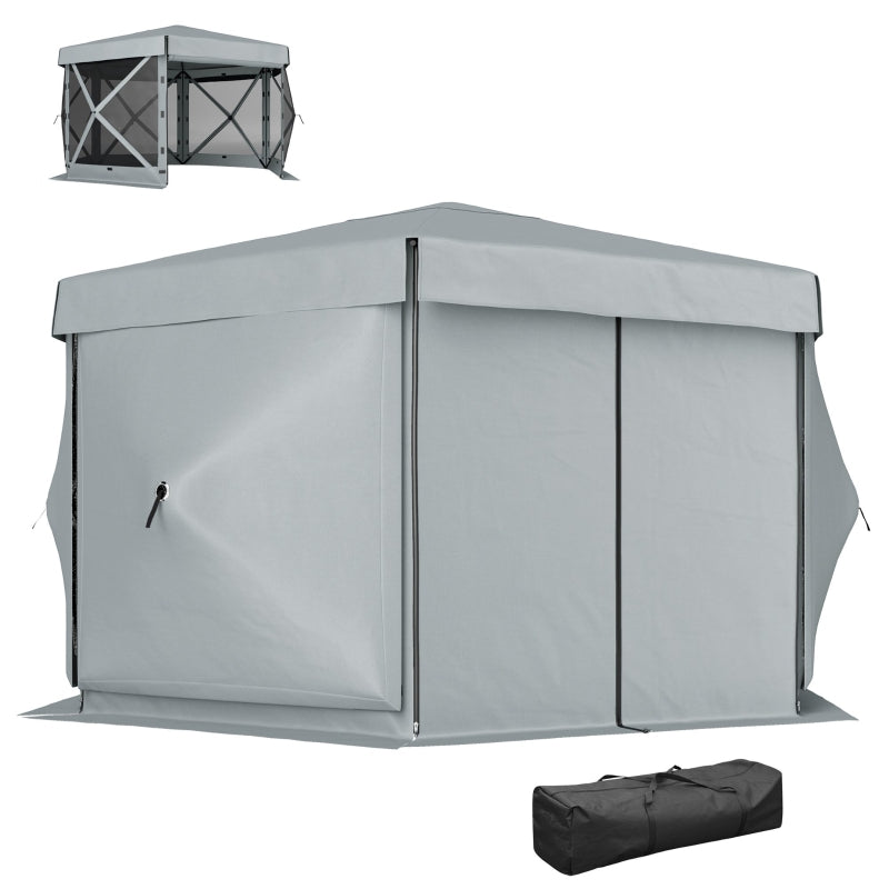 3x3m Hexagon Pop Up Gazebo - Waterproof, UV Resistant Party Tent with Netting - Light Grey Instant Event Shelter with Carry Bag