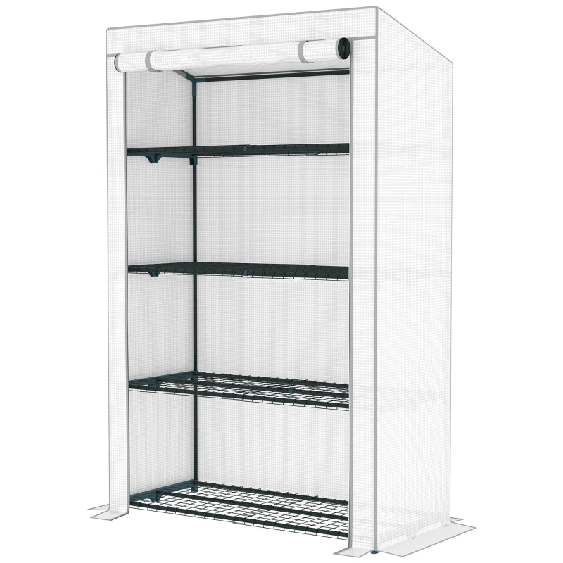 4 Tier Portable Mini Greenhouse - 110 x 50 x 171cm, Grey with Reinforced PE Cover and Roll-Up Door