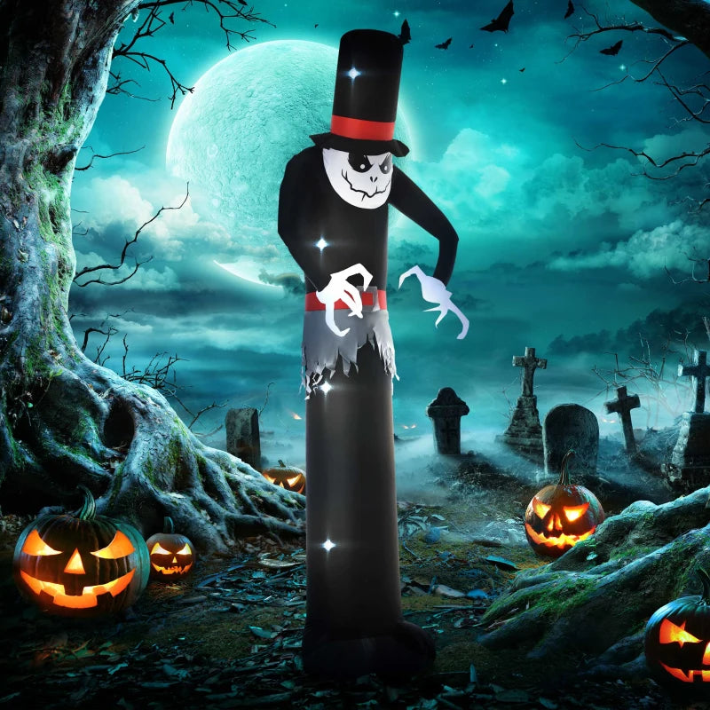 Giant 10ft Halloween Inflatable Ghost with Hat - LED Blow Up Scary Outdoor Decoration for Yard, Garden & Party