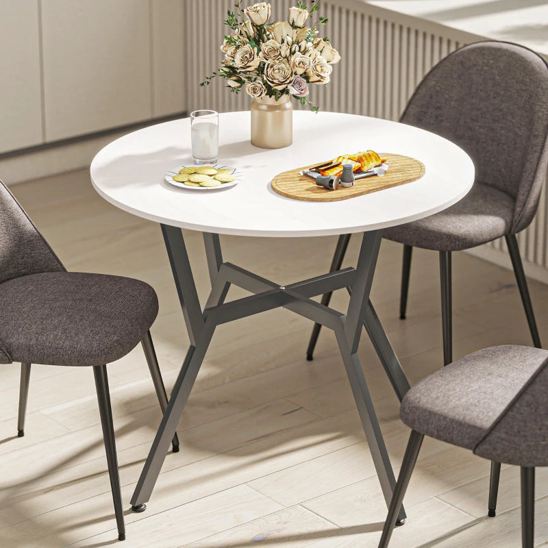Round High Gloss White Dining Table with Black Legs - 90 x 76 cm Kitchen Table for Living Room & Dining Room