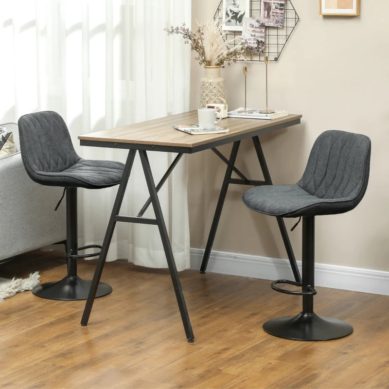 Set of 2 Charcoal Grey Linen-Look Bar Stools - Stylish & Comfortable Seating for Kitchen or Home Bar