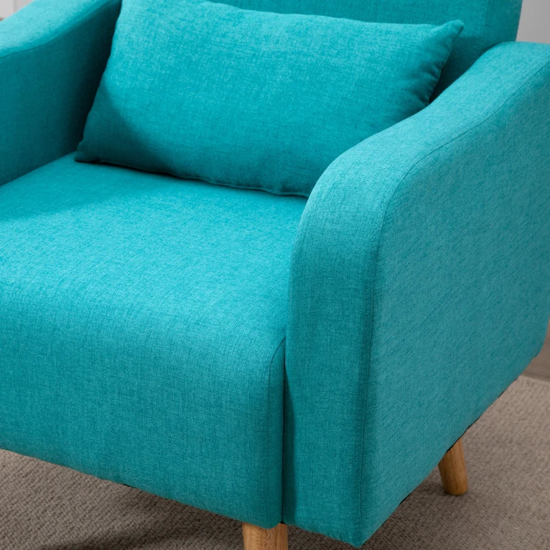 Linen-Touch Accent Chair with Pillow - Upholstered Lounge Sofa for Living Room, Club Chair in Teal