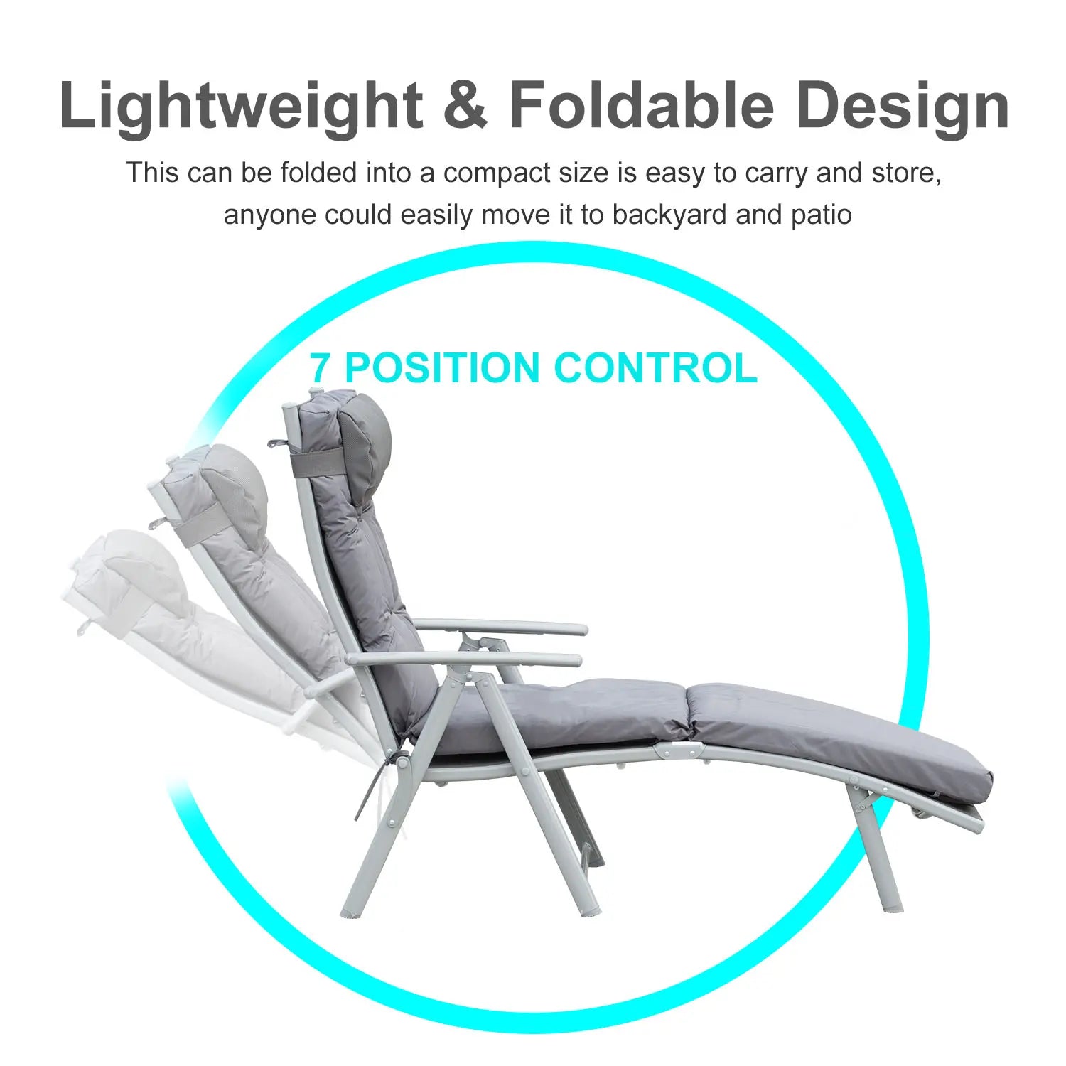 Grey Padded Sun Lounger With Pillow - Foldable