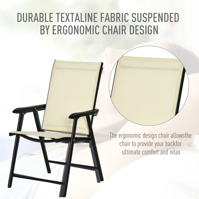 Beige Folding Metal Frame Outdoor Dining Chairs Set of 6
