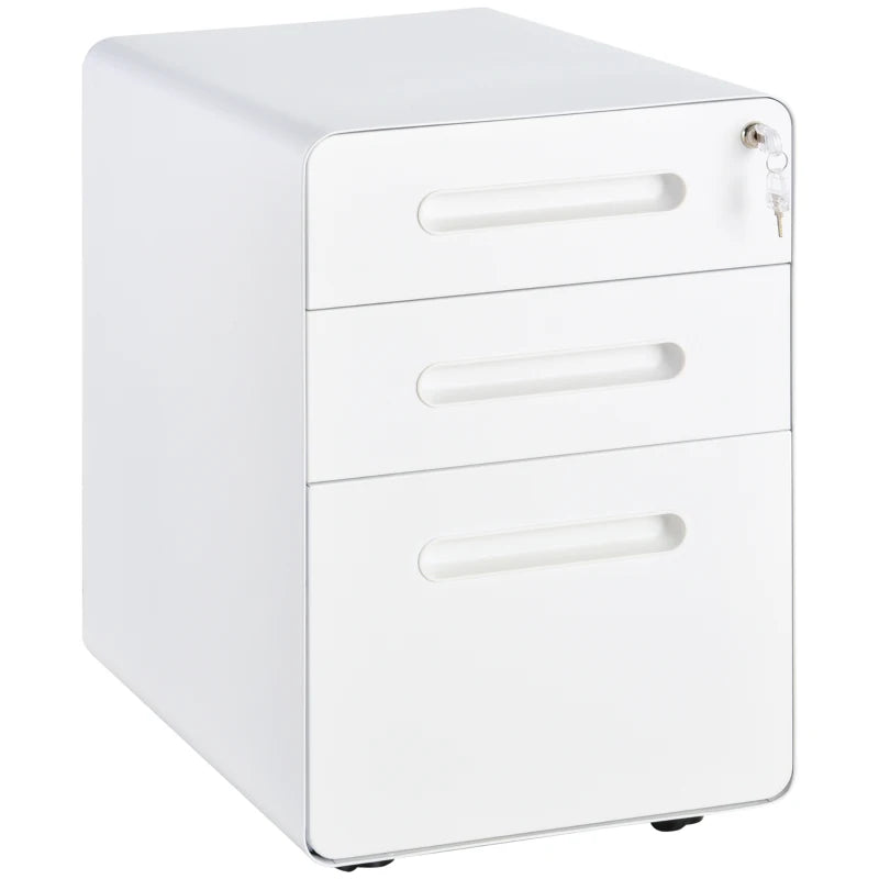 Vinsetto Lockable File Cabinet - 3 Drawer Vertical Office Storage for A4, Letter, Legal - Anti-Tilt, Pre-Assembled, White