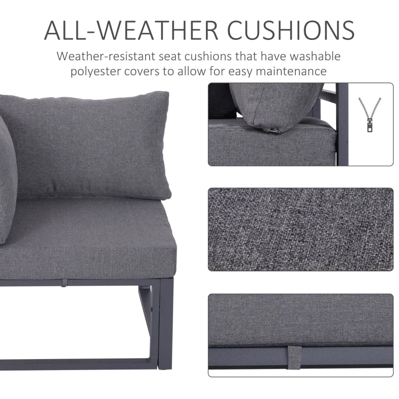 Stylish 6-Piece Outdoor Indoor Sectional Sofa Set with Thick Cushions and Aluminium Frame - Grey