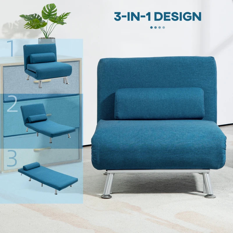 Linen-Look Blue Sleeper Chair for Compact Living Spaces and Guest Accommodation