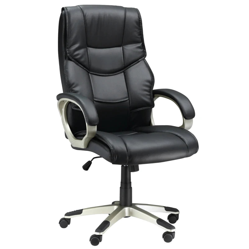 High Back Faux Leather Home Office Chair - Adjustable Height Rocking Desk Chair in Black for Comfort & Style