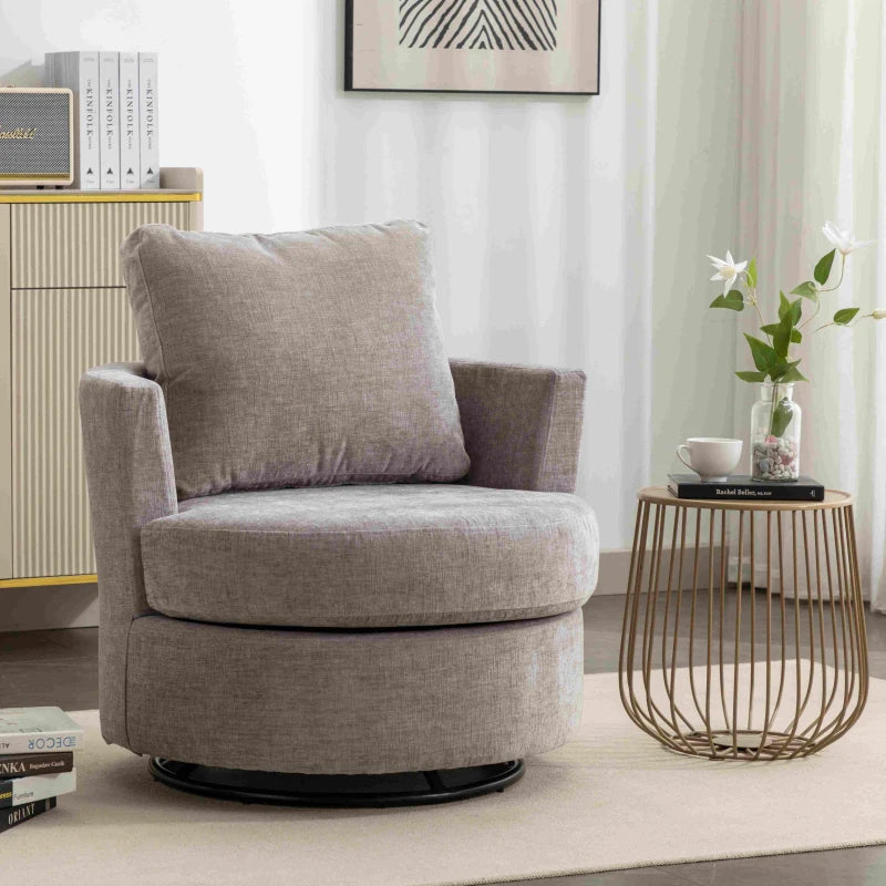 Light Grey Chenille Swivel Recliner with Back Cushion, Thick Foam Padding, 360° Rotation, 78.5x83x86 cm