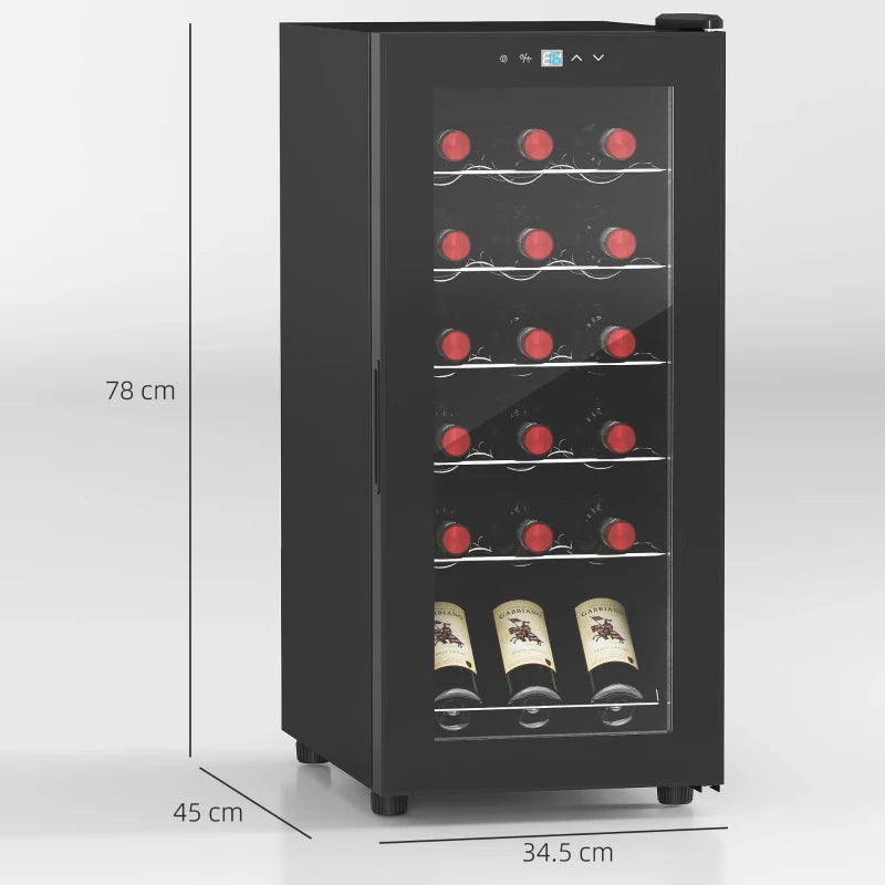 18-Bottle Black Wine Fridge with LED Lights - Compact Narrow Design for Optimal Wine Storage