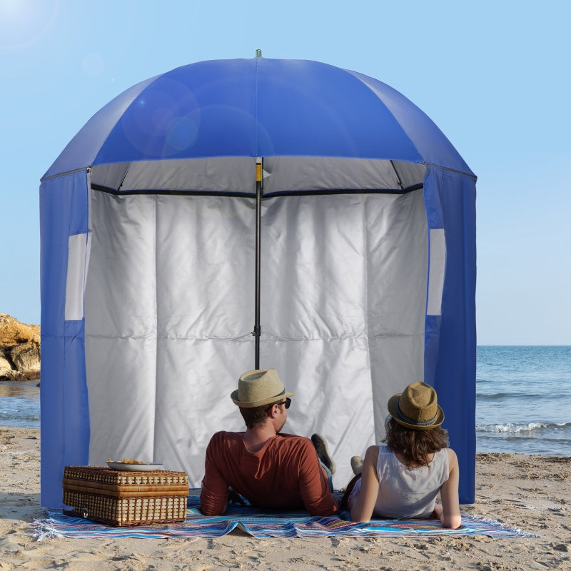 Blue Beach Fishing Umbrella with Sides and Tilt Sun Shade