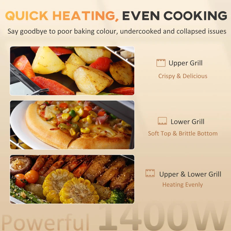 16L Mini Countertop Oven - 1400W Powerful Cooking, Compact Design, Black Finish - Perfect for Small Spaces & Quick Meals