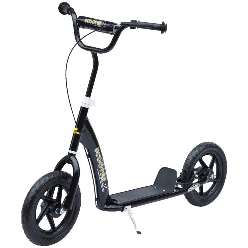Kids Kick Scooter with 12" EVA Tyres, Rear Brake & Big Wheels - Perfect for Ages 5-12, Black Color