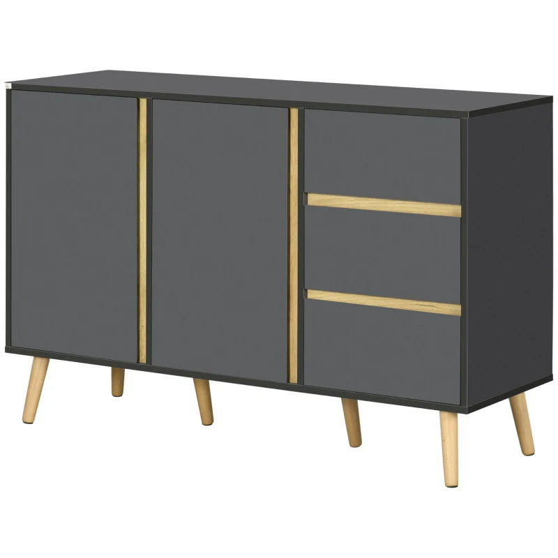 Modern Dark Grey Sideboard - Kitchen Cupboard with Double Doors, 3 Drawers & Adjustable Shelves for Living Dining Room
