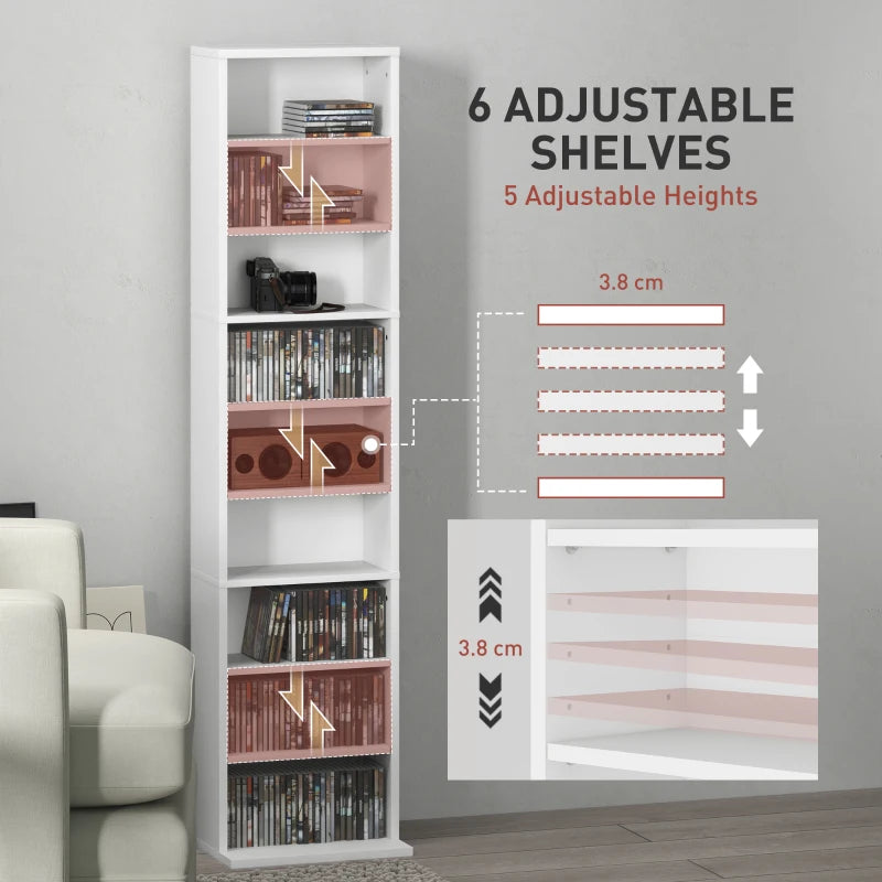 Stylish 260 Narrow CD Storage Unit in White - Space-Saving Organizer for CDs, DVDs, and Media Collections