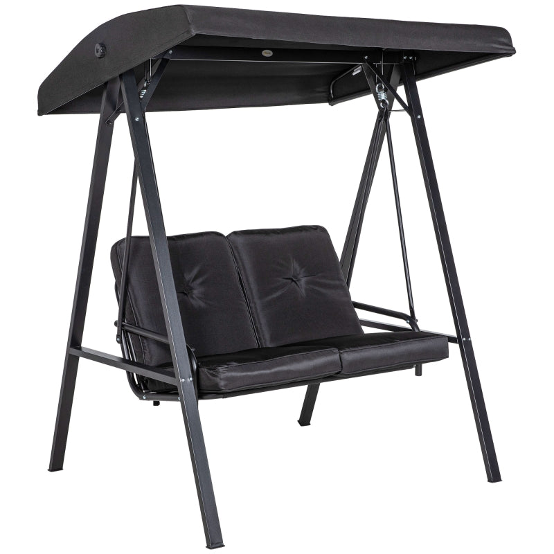 Black 2-Seater Garden Swing Bench with Adjustable Canopy