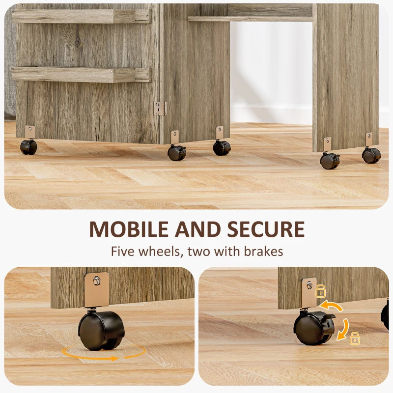 Folding Sewing Table with Drop Leaf & Storage Bins - Rolling Craft Table for Small Spaces, Grey