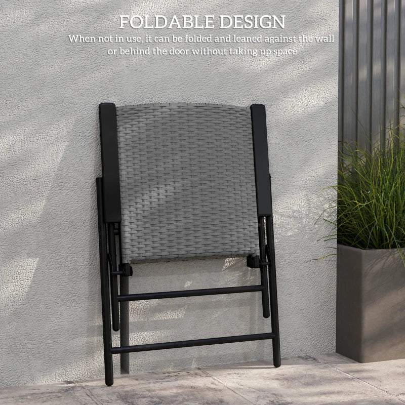 Set of Two Grey Folding Rattan Seat Chairs - Outdoor Patio Furniture