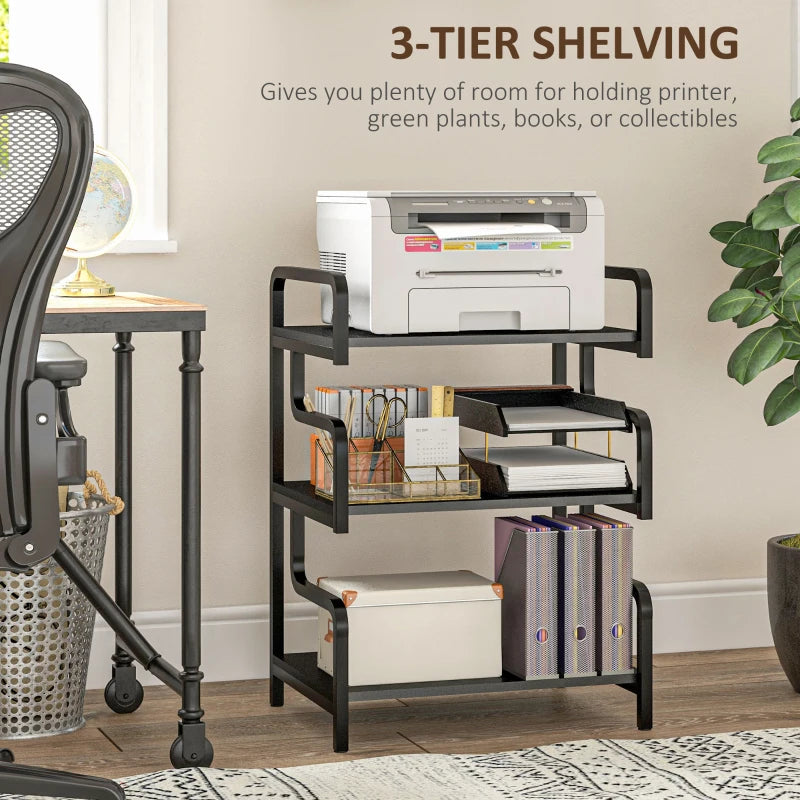 3-Tier Printer Stand with Storage Shelves - Black Printer Table for Home Office & Study, 55x40x77cm