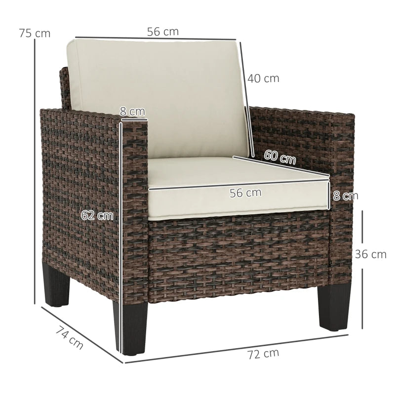Brown Rattan Armchair with Cushions - Single Size