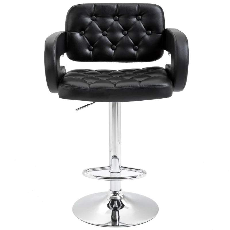 Height Adjustable PU Leather Swivel Bar Stool with Back Armrest and Footrest in Black