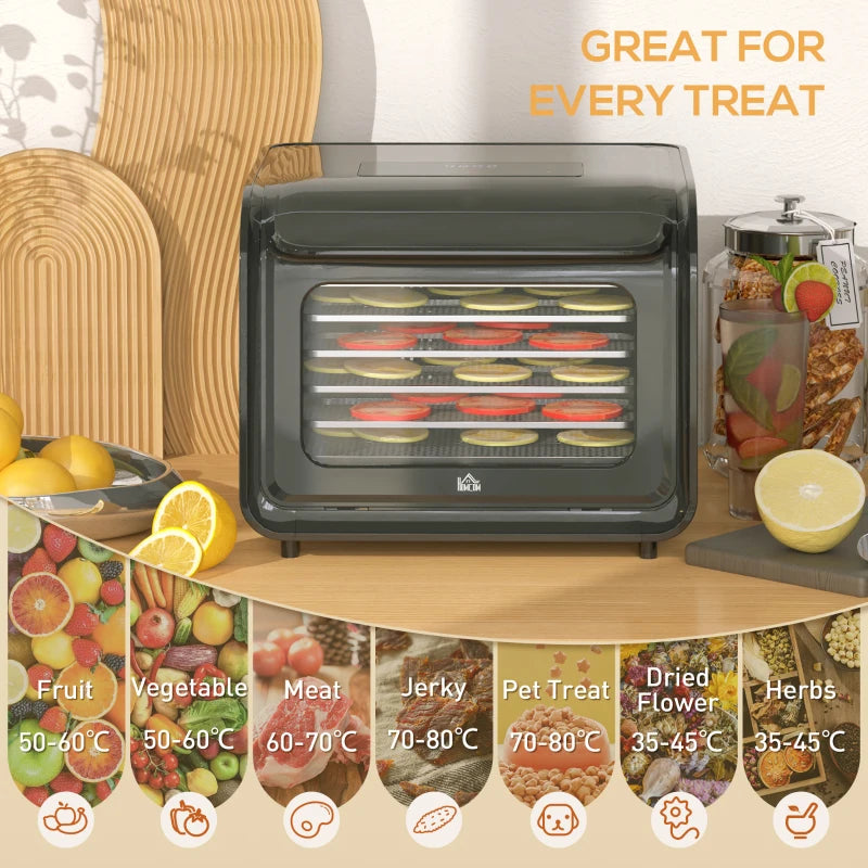 Premium 6-Tray Food Dehydrator - Adjustable 35-70°C Temperature Control - Black - Perfect for Healthy Snacks & Preserving Food