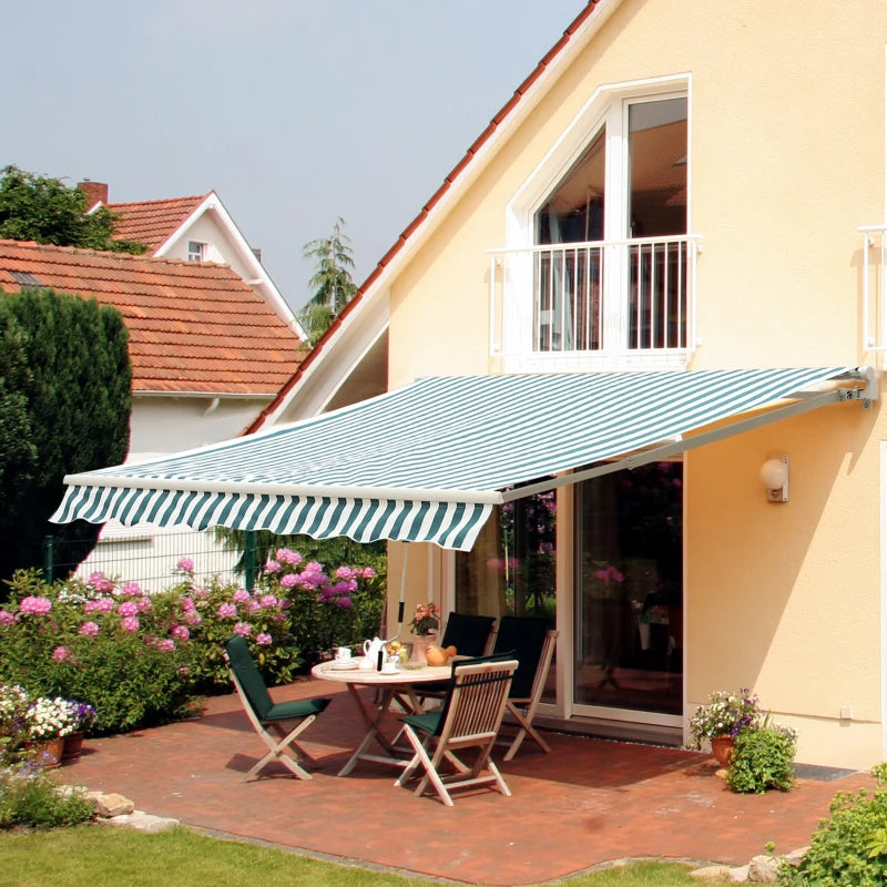 4m x 3m Manual Retractable Awning - Striped Green & White