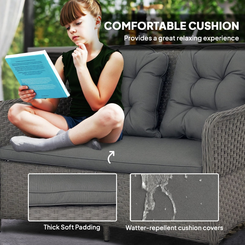 4-Piece Light Grey Rattan Patio Furniture Set with Glass-Top Table