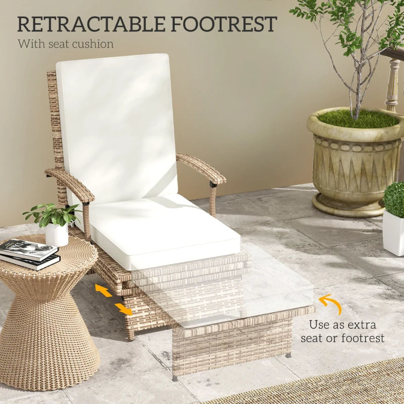 Adjustable Rattan Lounger - White/Brown