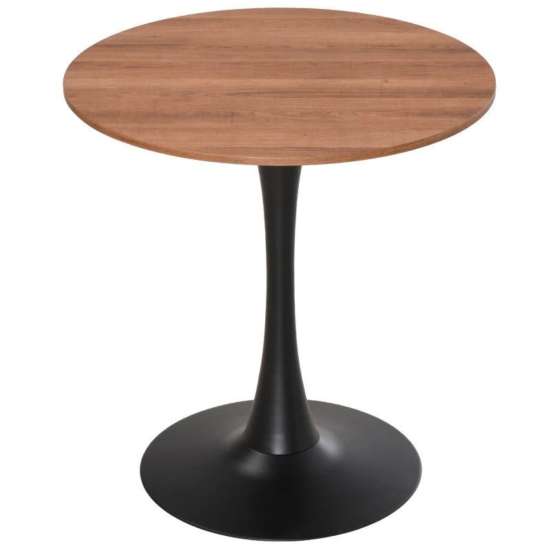 Modern Round Dining Table - Stylish Leisure Coffee Bistro Table with Metal Base for Kitchen & Dining Room - Brown Finish
