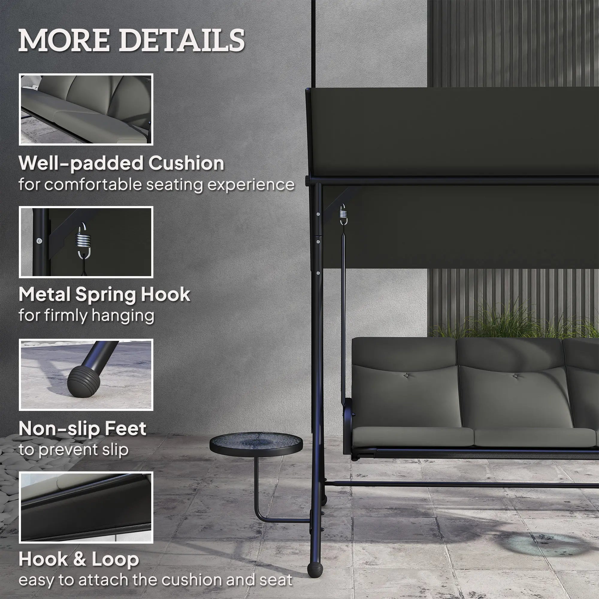 3-Seater Garden Swing Chair with Adjustable Canopy