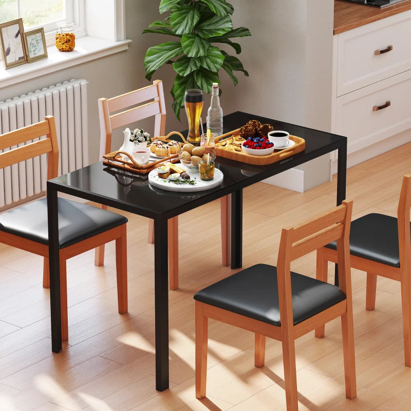 Modern Rectangular Glass Dining Table for 4 - Tempered Glass Top & Metal Legs for Kitchen & Living Room
