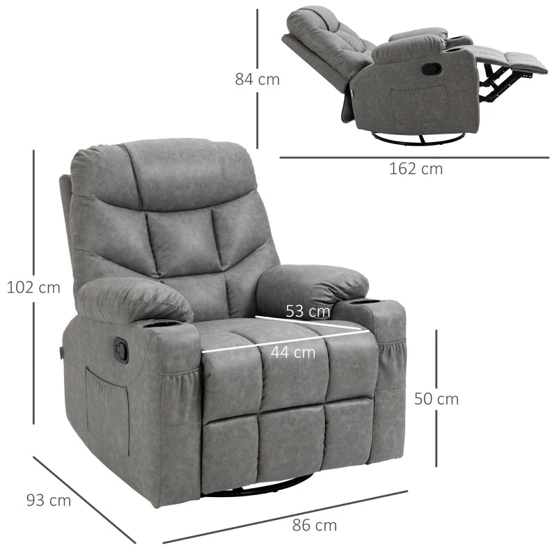 Thick Padded Faux Leather Recliner Armchair in Light Grey for Ultimate Comfort and Style