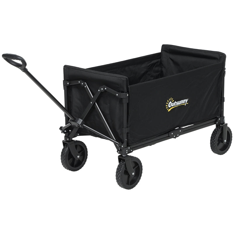 120L Folding Garden Trolley Cart - Black Outdoor Collapsible Wagon with Wheels & Adjustable Handle for Beach, Camping & Festivals