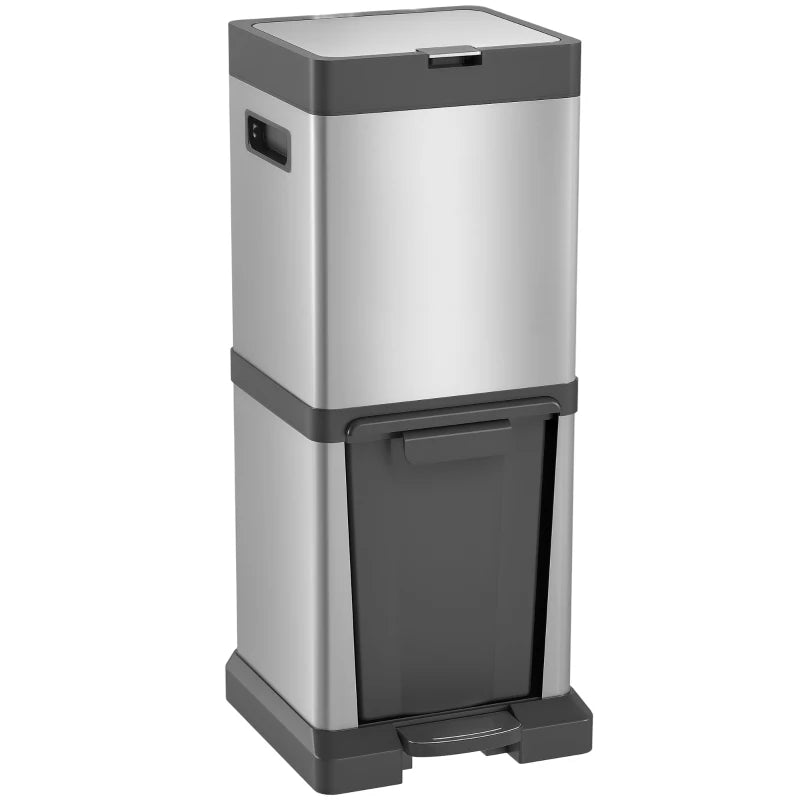 34L Double Compartment Kitchen Trash Can with Soft-Close Lid for Efficient Waste Separation