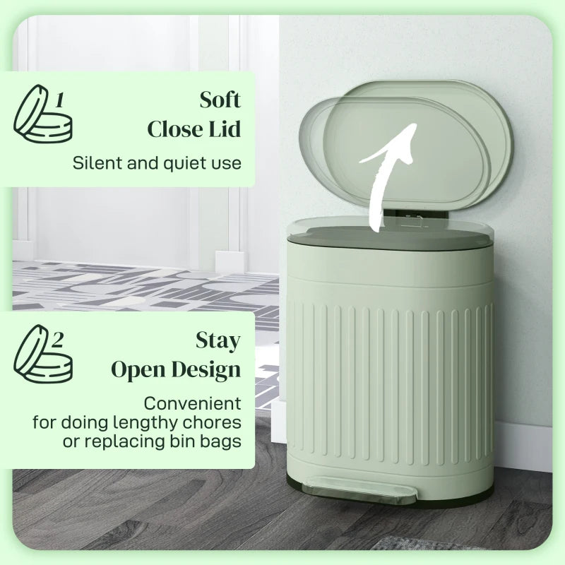 Light Green 20L Metal Kitchen Bin with Soft-Close Lid - Stylish & Durable Waste Container for Home & Office