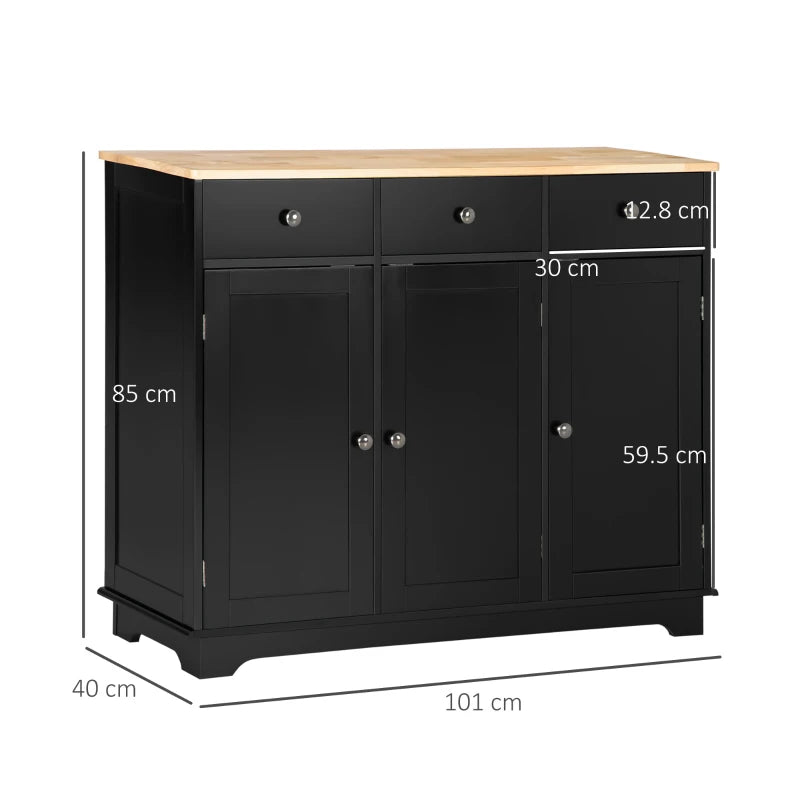 Elegant Black Sideboard with Rubberwood Top & Adjustable Shelves - Perfect for Dining Room & Kitchen Storage