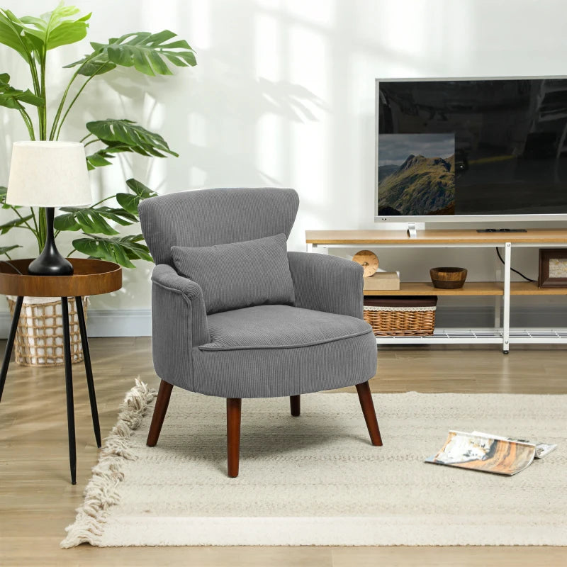 Light Grey Corduroy Retro Accent Chair for Stylish Living Room Decor