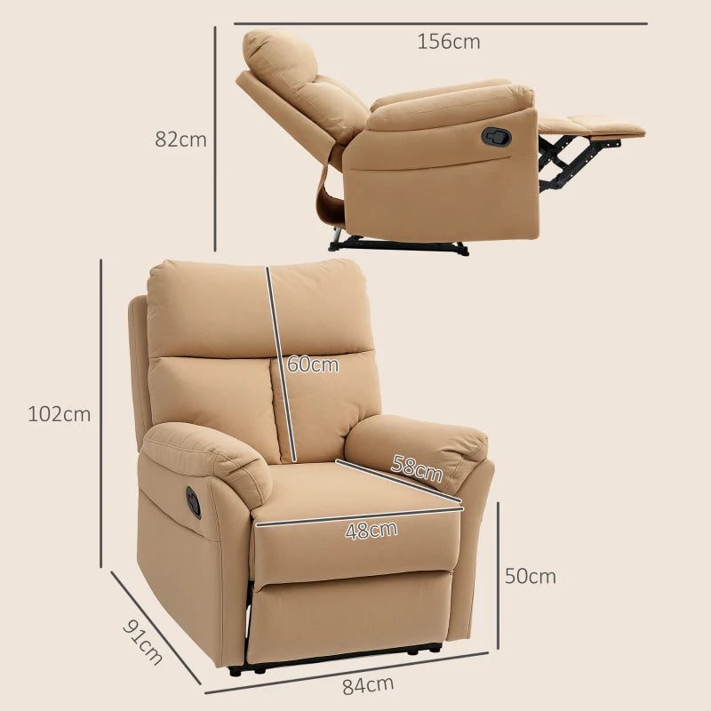 Light Brown Manual Reclining Armchair with Footrest - 140° Comfort for Your Living Room