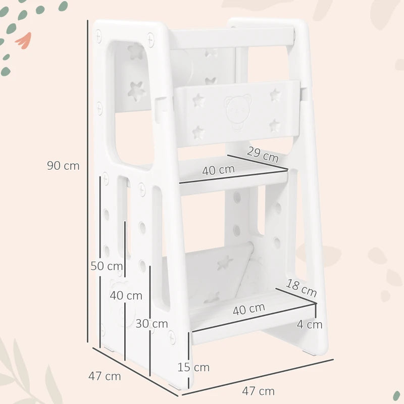 Adjustable Kids Step Stool - White Toddler Kitchen Standing Platform for Safe and Easy Access