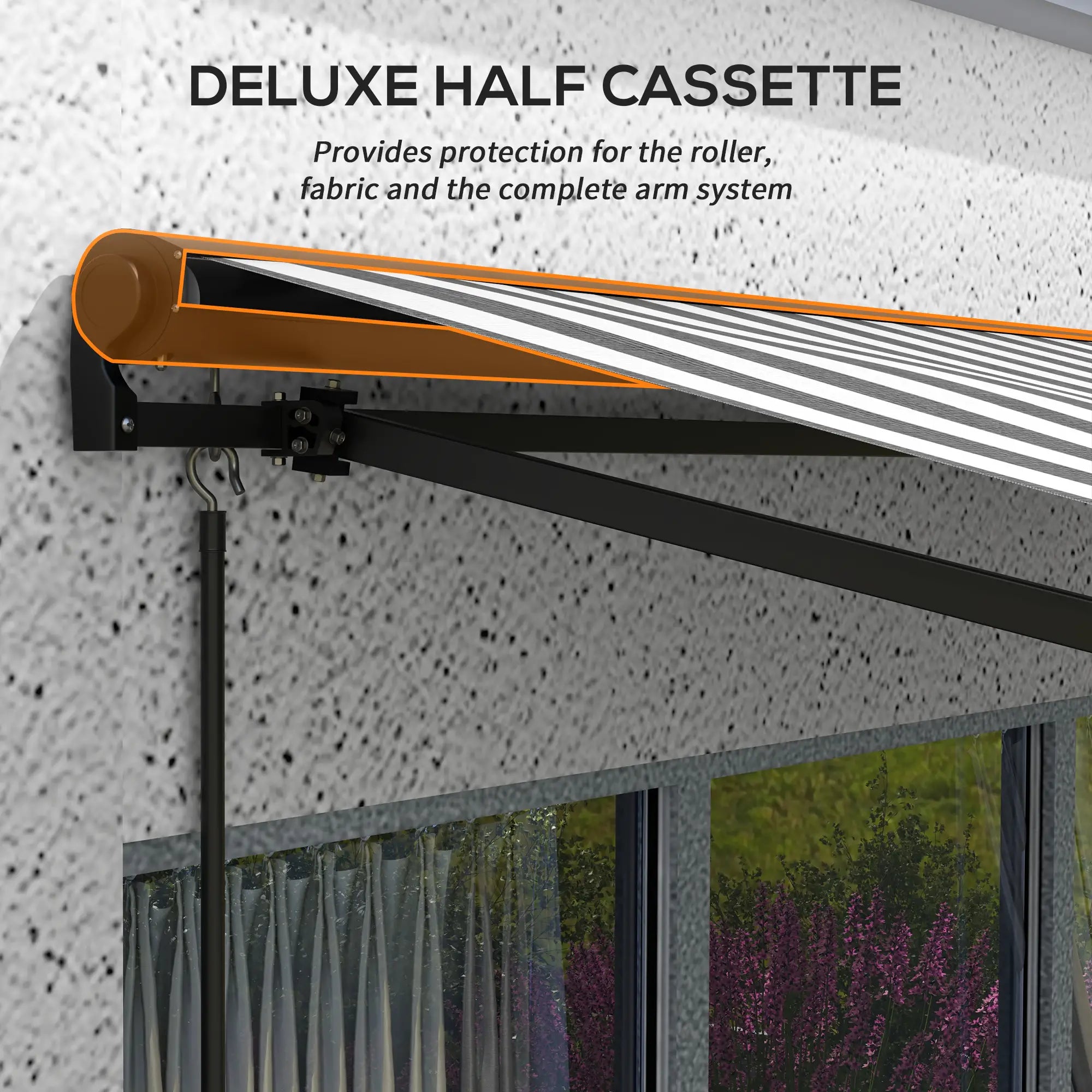 Striped 2.5m x 3.5m Aluminium Frame Electric Awning With Remote - Grey/White