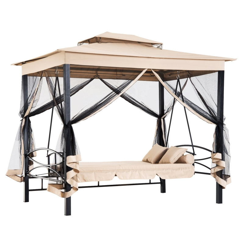 Beige 3-Seater Convertible Garden Swing Gazebo