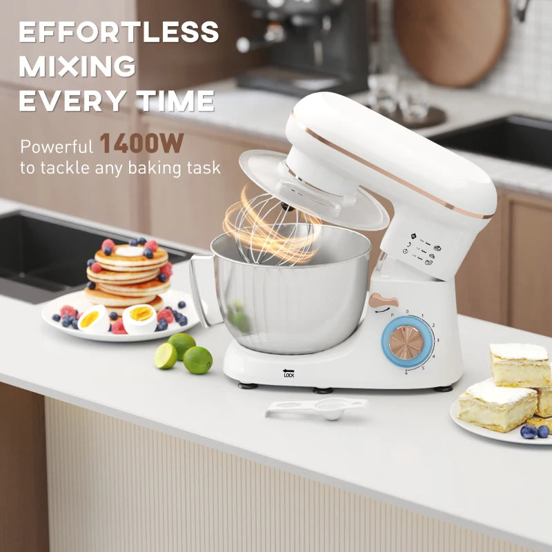 Premium 1300W White Kitchen Stand Mixer with Accessories - Powerful, Versatile, Ideal for Baking and Cooking Enthusiasts