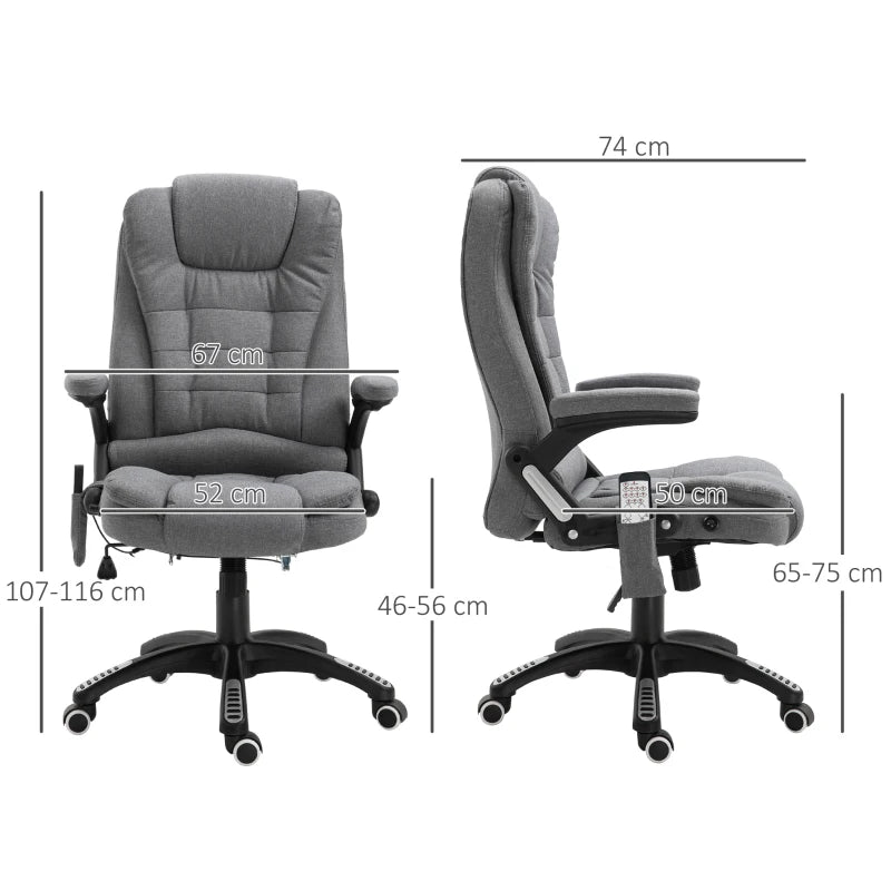 Vinsetto Heated Massage Recliner Chair - 6 Massage Points, 360° Swivel, Linen-Feel Fabric, Grey - Perfect for Office & Home