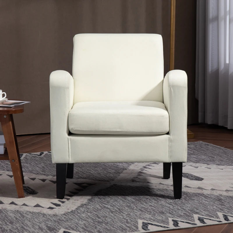 Modern Cream White Accent Chair with Rubber Wood Legs for Living Room and Bedroom Decor