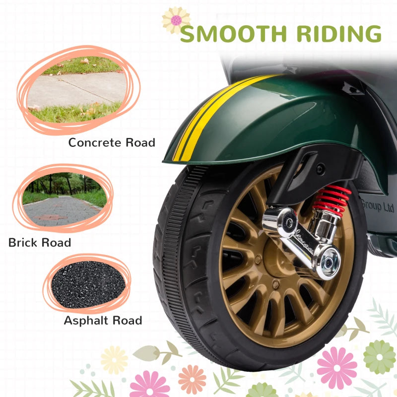12V Licensed Kids Electric Vespa Motorbike with Music Headlights FM Radio for Ages 3-6 Green
