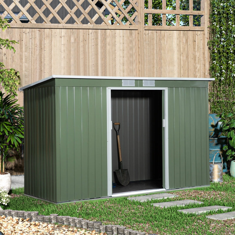 9ft x 4ft Green Shed With Foundation Kit, Ventilation and Double Doors