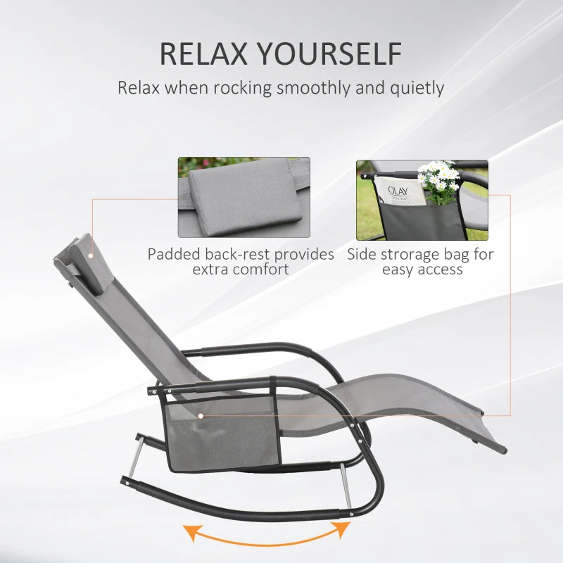 Grey Outdoor Rocking Chair Set with Mesh Fabric and Storage Bag